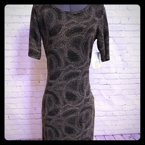NEW LIMITED Elegant sheath Dress black with Metallic glitter copper & Gold XS